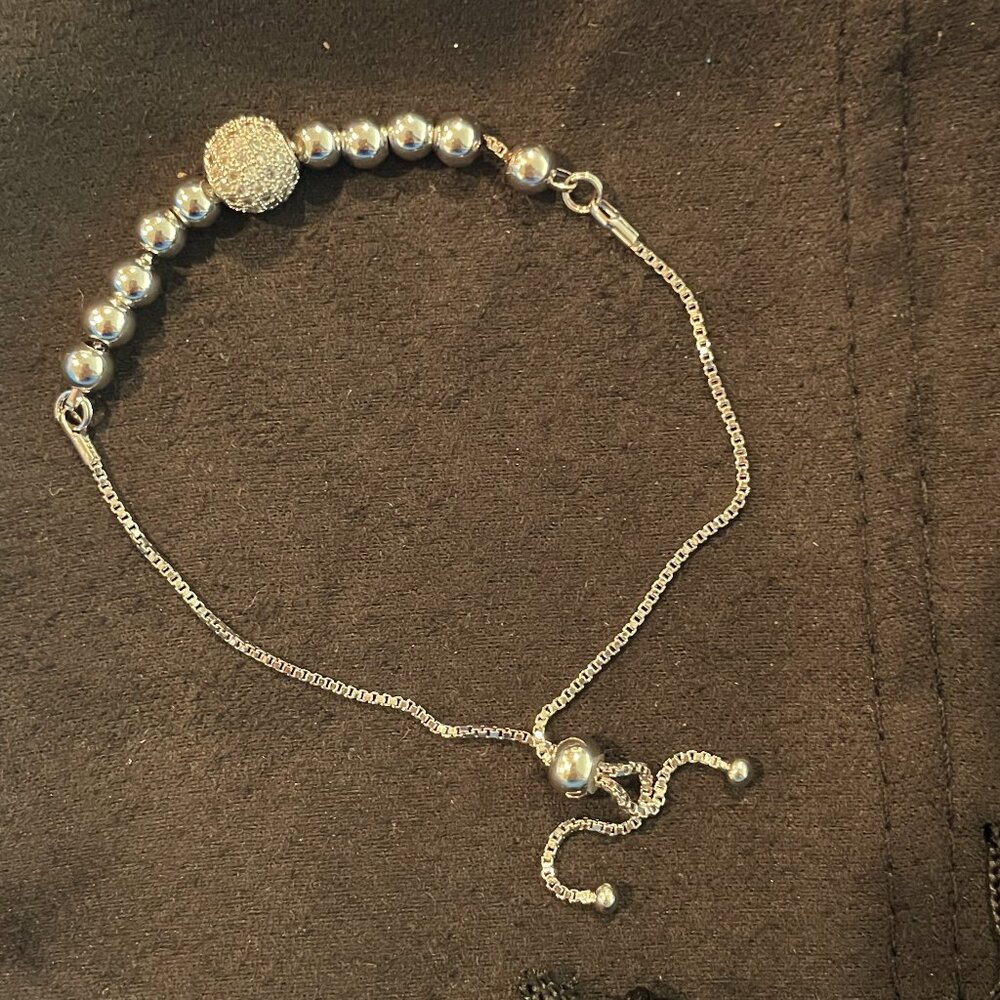 925 Adjustable Bolo Style Beaded Bracelet - Brand New